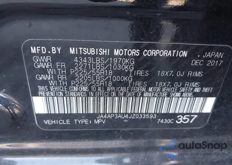 2018 Mitsubishi Outlander Sport 2.0 Es from USA, damaged, VIN JA4AP3AU4JZ033593